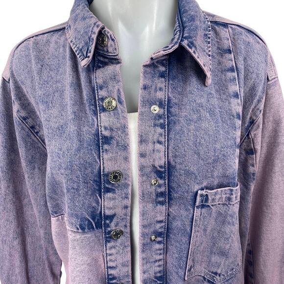 MNG Mango Women's Purple Washed Colorblock Patchwork Denim Jean Jacket Size M - Picture 3 of 5